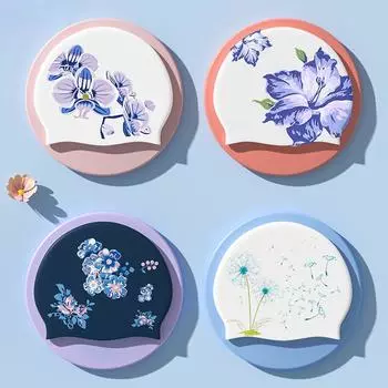 Силиконовые шапочки для плавания, водонепроницаемые шапочки для плавания с принтом, женские большие и удобные шапочки для плавания с защитой ушей для длинных волос