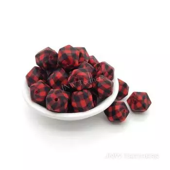 Силиконовые шестиугольные бусины 14 мм, красные и черные силиконовые шестиугольные бусины в клетку буйвола, шестиугольный жемчуг оптом Set of 10