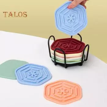 Силиконовые шестиугольные подставки, нескользящие термостойкие коврики для стаканов, не допускающие ожогов, держатели для кастрюль, кухонные аксессуары для стола, домашний декор бежевый