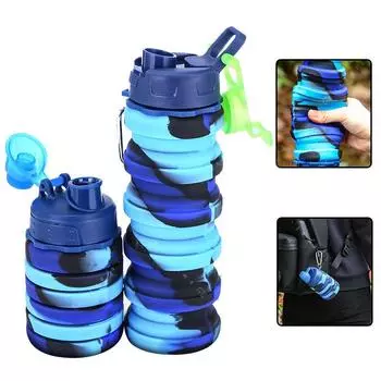 Силиконовые складные бутылки для воды, складные спортивные чашки с пряжкой, портативные герметичные спортивные бутылки для путешествий на открытом воздухе 500ml