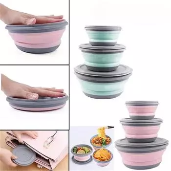 Силиконовые складные миски, складные емкости с крышками, портативные дорожные принадлежности для кемпинга на открытом воздухе для еды и воды M розовый