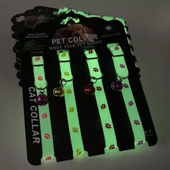 Силиконовые светящиеся ошейники с рисунком из мультфильмов и колокольчиками для котят, гуляющих ночью, ожерелье против потери, регулируемое тонкое кольцо XS