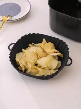 Силиконовые вкладыши для фритюрницы Силиконовая кастрюля для фритюрницы Многоразовые силиконовые вкладыши для фритюрницы Безопасное для пищевых продуктов антипригарное покрытие Корзина для фритюрницы Аксессуары чёрный