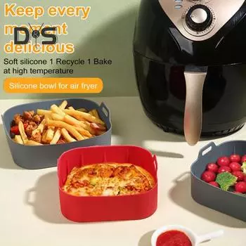 Силиконовые вкладыши для противней с ручками для аэрофритюрницы Пищевой силиконовый вкладыш для духовки Антипригарное покрытие Многоразовые аксессуары для аэрофритюрниц объемом 4–6 кварт S серый