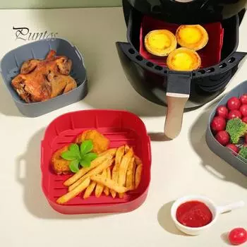 Силиконовые вкладыши для противней с ручками для аэрофритюрницы Пищевой силиконовый вкладыш для духовки Антипригарное покрытие Многоразовые аксессуары для аэрофритюрниц объемом 4–6 кварт S серый