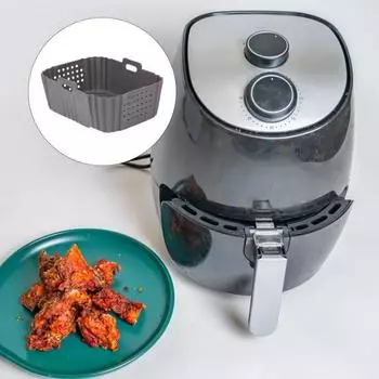 Силиконовые вкладыши Yousheng 2 шт. для фритюрницы Ninja SL401, многоразовые, прямоугольные, перфорированные, термостойкие, легко моющиеся, двухъярусные, аксессуары для фритюрницы чёрный