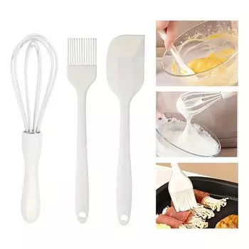 Силиконовый 3 предмета для выпечки, шпатель для крема для торта, скребок, кухонная бытовая взбивалка для яиц, масляная щетка для барбекю, маленький инструмент 3pcs белый