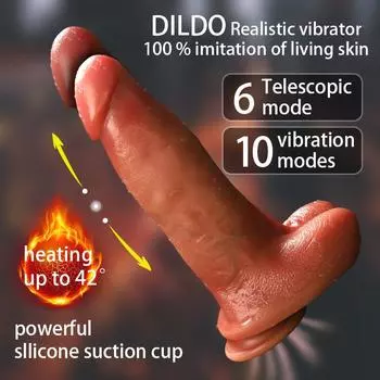 Силиконовый электрический дилдо 6 режимов толчков и 10 режимов вибрации Пульт дистанционного управления Присоска Автоматический нагрев Магнитная зарядка Игрушка для взрослых для женщин 1set