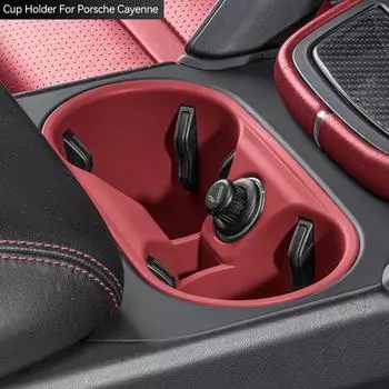Силиконовый автомобильный центральный консольный органайзер для хранения подстаканников черный красный аксессуары модификация для Porsche Cayenne 2024 2025 чёрный