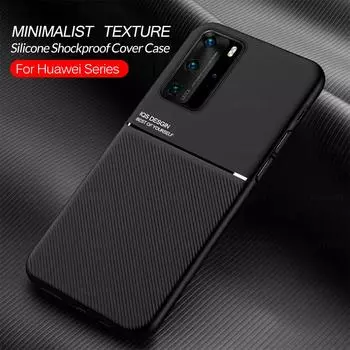 Силиконовый автомобильный чехол с магнитным держателем для Huawei P40 Pro P20 P30 Lite Light Hauwei Huawey P 40 30 20, кожаный мягкий чехол для телефона P40 pro чёрный
