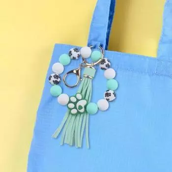 Силиконовый браслет-брелок Yousheng с бусинами, брелок в виде собачьей лапки, с кисточкой из искусственной кожи, подвеска-брелок оранжевый