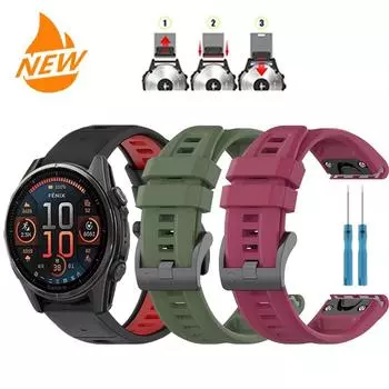 Силиконовый браслет для Garmin Fenix 8 7X 7 6 6X Pro Ремешок для часов Enduro/2/3/Epix Pro 51 мм/fenix E Браслет для 22/26 мм 26mm красный