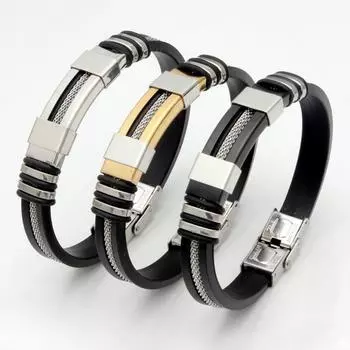 Силиконовый браслет из титановой стали, популярные модные мужские аксессуары для рук серебряный