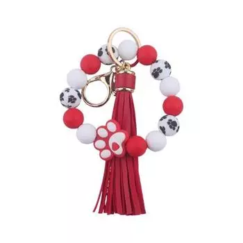 Силиконовый браслет с бусинами, брелок с рисунком собачьей лапки, наручный брелок с кисточкой из искусственной кожи красный