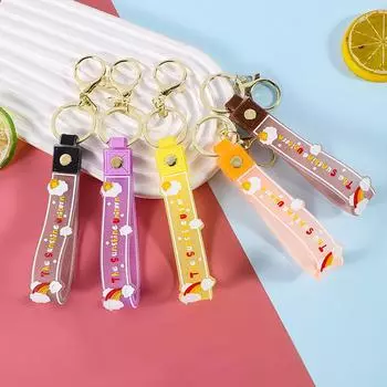 Силиконовый брелок с блестками в виде солнца и радуги с кожаной веревкой и кулоном в виде мультяшной куклы