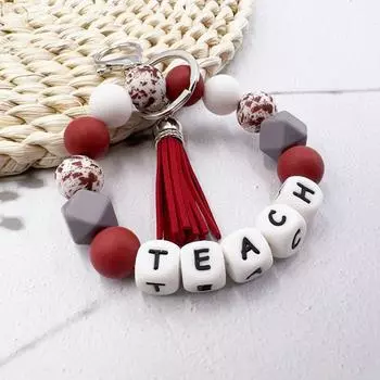 Силиконовый брелок с бусинами и кожаной кисточкой, подвеска для ключей, автомобильные аксессуары красный