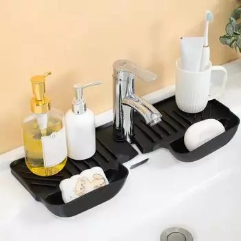 Силиконовый брызговик для раковины, водонепроницаемый и защищенный от плесени коврик, сливная пластина для хранения кухонной раковины чёрный