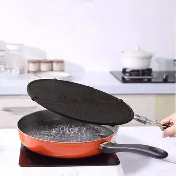 Силиконовый брызговик для сковороды, жирозащита со складной ручкой, термостойкий благодаря теплоизоляционному коврику, маслозащита пищевого качества One Size чёрный