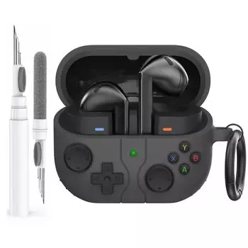 Силиконовый чехол AhaStyle для Samsung Galaxy Buds3 и Galaxy Buds3 Pro с набором для чистки. Чехол в стиле ретро-портативной игровой консоли для Samsung. темно-серого