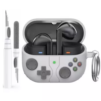 Силиконовый чехол AhaStyle для Samsung Galaxy Buds3 и Galaxy Buds3 Pro с набором для чистки. Чехол в стиле ретро-портативной игровой консоли для Samsung. светло-серый