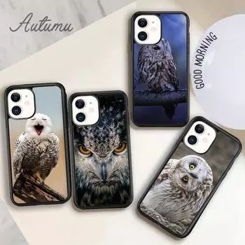 Силиконовый чехол Animal Owl черного цвета для iPhone 11 12 13 14 Pro Max mini XR XS SE 2020 6S 7 8 Plus Samsung Galaxy S21 S22 Cover iPhone 6plus