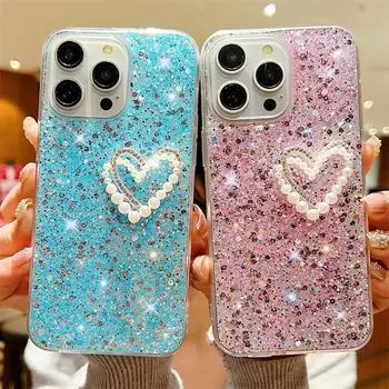 Силиконовый чехол Apple 15Promax Glitter Powder для iPhone 12/11 — двухслойная защита, защита от падений, с жемчужным узором в виде любви. iPhone 6/iPhone 6S
