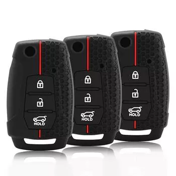 Силиконовый чехол-держатель для автомобильного ключа-книжки Ssangyong 2015 2016 Tivoli Rexton Korando C с 3 кнопками FOB Key чёрный
