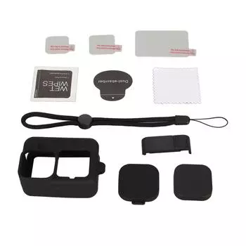 Силиконовый чехол для экшн-камеры, закаленное стекло, пленка, крышка объектива, зарядное устройство, комплект, черный