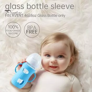 Силиконовый чехол для бутылочки с ручкой, изолированный чехол для стеклянных бутылочек объемом 4/8 унции, защита от падений, противоударный держатель для детской бутылочки S синий