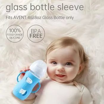Силиконовый чехол для бутылочки Yousheng с ручкой, изолированный чехол для стеклянной бутылки объемом 4/8 унции, защита от падений, противоударный держатель для детской бутылочки S розовый