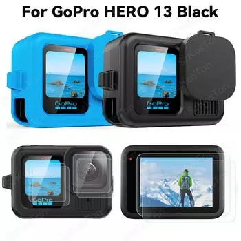 Силиконовый чехол для GoPro Hero 13, черное закаленное стекло, защитная пленка для экрана, крышка объектива, аксессуары для Go Pro 13 Universal