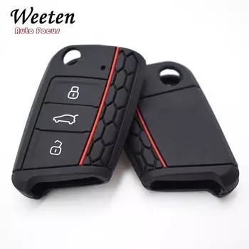 Силиконовый чехол для ключей для VW Polo Golf 7 Tiguan для Skoda для SEAT Ateca Leon Ibiza 2016-2019 Silicone Cover чёрный