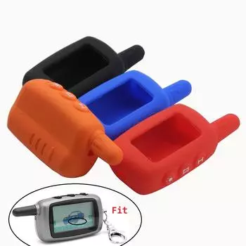 Силиконовый чехол для ключей с 3 кнопками для России A9/A6/A8/A4, двусторонняя автомобильная сигнализация, ЖК-крышка с пультом дистанционного управления Silicone Key Case оранжевый