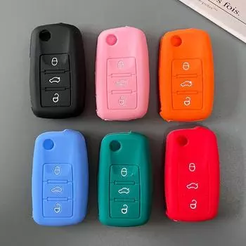 Силиконовый чехол для ключей Volkswagen Sagitar, Santana, Bora, Lavida, Tiguan, Passat. 3 keys розовый