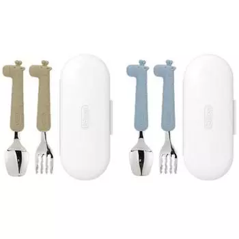 Силиконовый чехол для ложки и вилки Edison, набор из 2 шт., бежевый жираф, синий жираф, ложка + вилка + футляр, 2 комплекта