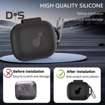 Силиконовый чехол для наушников с карабином, круговая защита на 360 градусов, ударопрочный чехол для зарядки, защитный чехол для SoundCore C30i бежевый