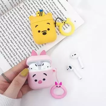 Силиконовый чехол для наушников с защитой от падения, защитный чехол для Airpods, защитный чехол с рисунком медведя и розовой свиньи Bear
