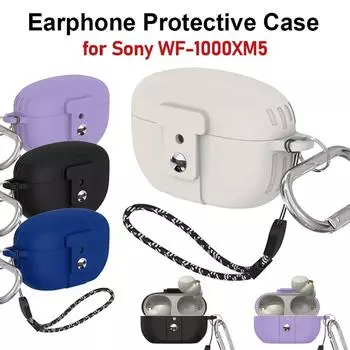 Силиконовый чехол для наушников, защитный чехол, противоударный защитный чехол для наушников, устойчивый к царапинам, портативный шнурок для Sony WF-1000XM5 синий