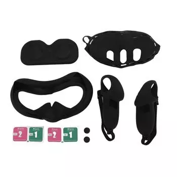 Силиконовый чехол для очков виртуальной реальности, набор накладок на контроллер, передняя крышка для гарнитуры и защитный чехол для лица чёрный