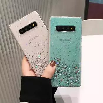 Силиконовый чехол для Samsung Galaxy S20 Ultra S8 S9 Plus S10e S10 Note 10 Lite 8 9 A10 A20 A30 A40 A50 A70 A51 A71 Bling Glitter Star Мягкая прозрачная задняя крышка Samsung Galaxy S8 чёрный