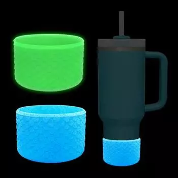 Силиконовый чехол для стакана для воды Защитный стакан на 12–40 унций Светится в темноте Противоскользящее дно Простая установка Чистый Не содержит бисфенола А Стабильная ручка Рукав для бутылки с водой флуоресцентный зеленый