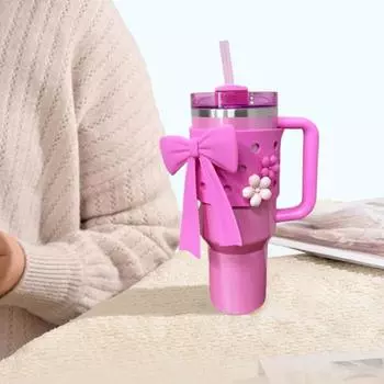 Силиконовый чехол для стакана объемом 40 унций, набор для самостоятельного изготовления бантов и цветочных подвесок, нескользящий защитный чехол, который можно мыть в посудомоечной машине, подарок для любителей стаканов розы красного