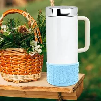 Силиконовый чехол для стакана с водой, противоскользящий нижний чехол для стаканов диаметром 7,5 см, амортизирующий защитный чехол для путешествий, кемпинга, пляжа светло-синий