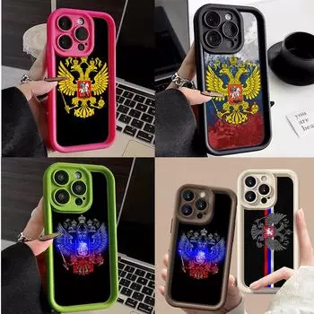 Силиконовый чехол для телефона LZ15 с изображением герба России для iPhone 11 13 14 15 16 Pro Max 7 8 16 Plus 12 mini XS Max XR, противоударный чехол на заднюю панель for iPhone 5/5s