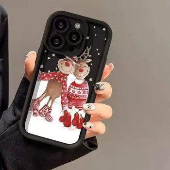 Силиконовый чехол для телефона Merry Christmas Cartoon Elk Deer для iPhone 16 15 14 13 12 11 Pro Max XS Max X XR Cover 8 7 Plus SE3 противоударный бампер задняя крышка iPhone 15 чёрный