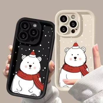 Силиконовый чехол для телефона Merry Christmas Cartoon Bear Snow для iPhone 16 15 14 13 12 11 Pro Max XS Max 8 7 Plus X XR SE3, мягкий противоударный бампер, задняя крышка iPhone 15 коричневый