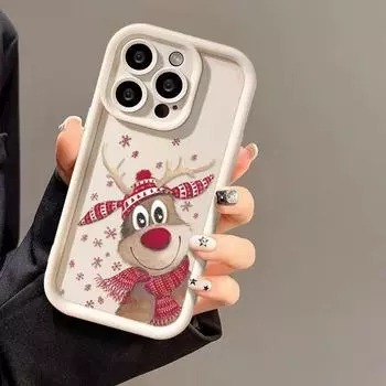 Силиконовый чехол для телефона Merry Christmas Deer для iPhone 16 15 14 13 12 11 Pro Max XS Max X XR, чехол 8 7 Plus, милый мультяшный лось, противоударный бампер, задняя крышка iPhone 15 чёрный