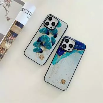 Силиконовый чехол для телефона Nordic для iPhone 16 15 14 13 12 11 Pro Max Plus Chic Glitter Gold Foil Gingkgo Quicksand Marble Epcillary Cover For iPhone 11