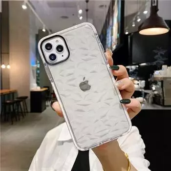 Силиконовый чехол для телефона с 3D ромбовидным узором для iPhone 13 12 Mini 11 Pro XR XS Max 6S 7 8 Plus SE2, мягкий прозрачный противоударный чехол For iPhone 11 Pro