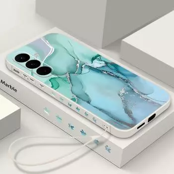 Силиконовый чехол для телефона с мраморным узором для Samsung S24 S23 Ultra S22 S21 S20 FE A55 A54 A34 A13, противоударный мягкий тонкий чехол из ТПУ с ремешком Samsung S24 чёрный